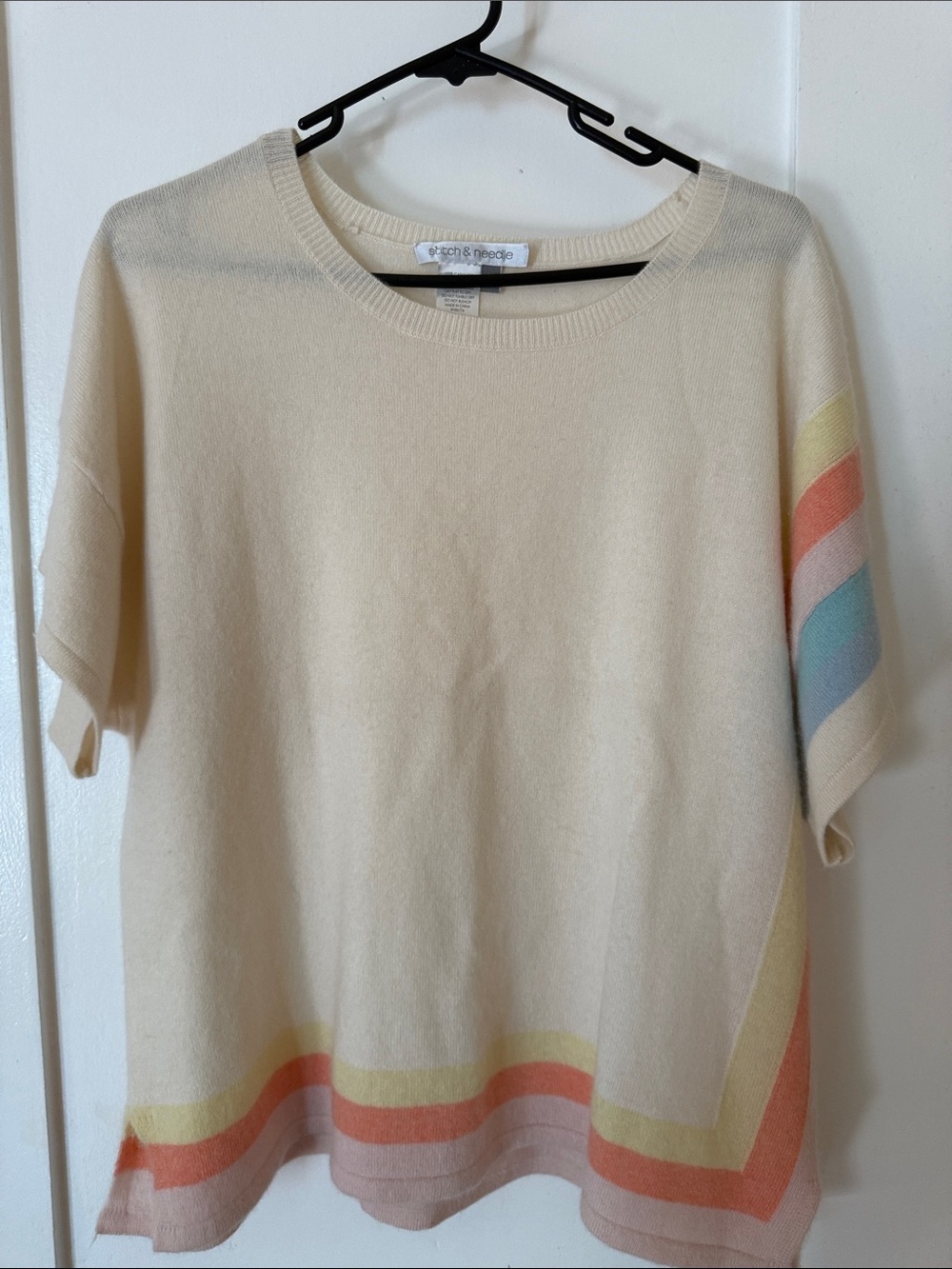 Gorgeous Stitch & Needle Cream Short-Sleeve Sweater with Pastel Stripes